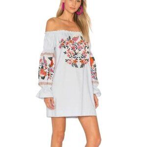 Free People Fleur De Jour Mini Shift Boho Dress White Floral Embroidered Size XS